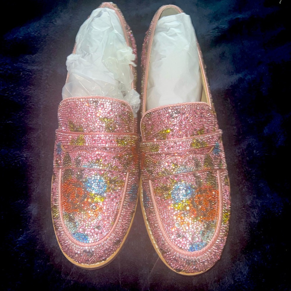 NIB BETSEY JOHNSON SZ. 9 CRYSTAL ARON LOAFER-PINK FLORAL